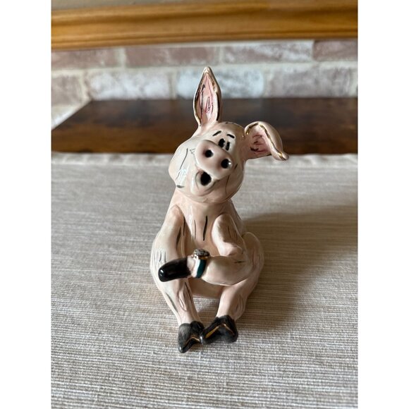 Heather Goldminc Ceramic Pig Music Box Plays Hickory Dickory Dock Blue Sky 2001 - Picture 1 of 16